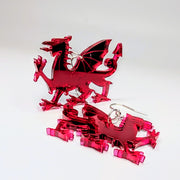 Mirrored Red Acrylic Welsh Dragon Drop Earrings