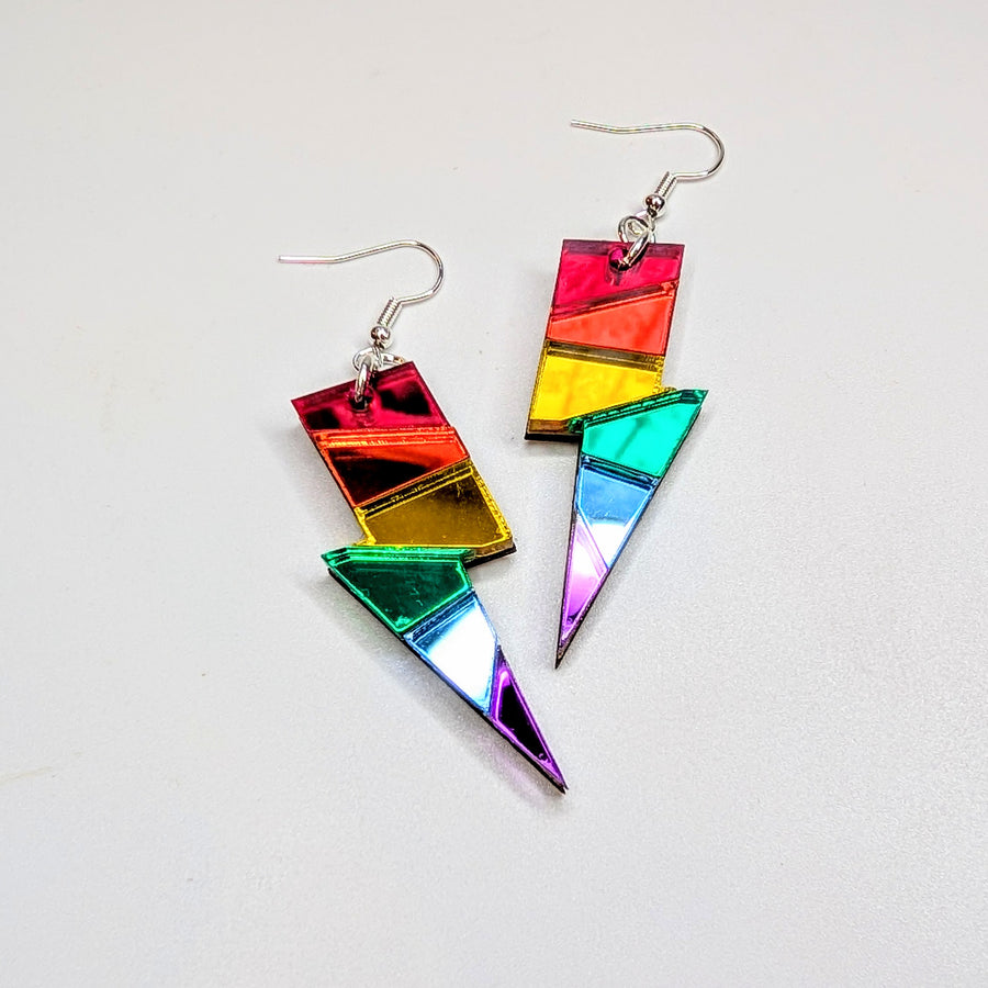 Mirrored Rainbow Acrylic Lightning Bolt Drop Earrings