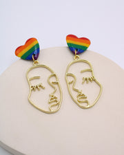 LGBTQ+ Pride Rainbow Polymer Clay Heart Face Trapeze Earrings