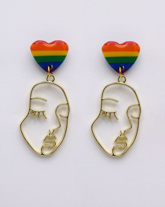 LGBTQ+ Pride Rainbow Polymer Clay Heart Face Trapeze Earrings