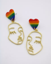 LGBTQ+ Pride Rainbow Polymer Clay Heart Face Trapeze Earrings