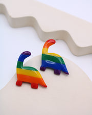 Rainbow Dino Badge LGBTQ+ Polymer Clay Dinosaur Badge
