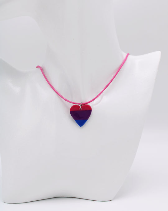 LGBTQ+ Bisexual Heart Necklace Polymer Clay Pride Jewellery
