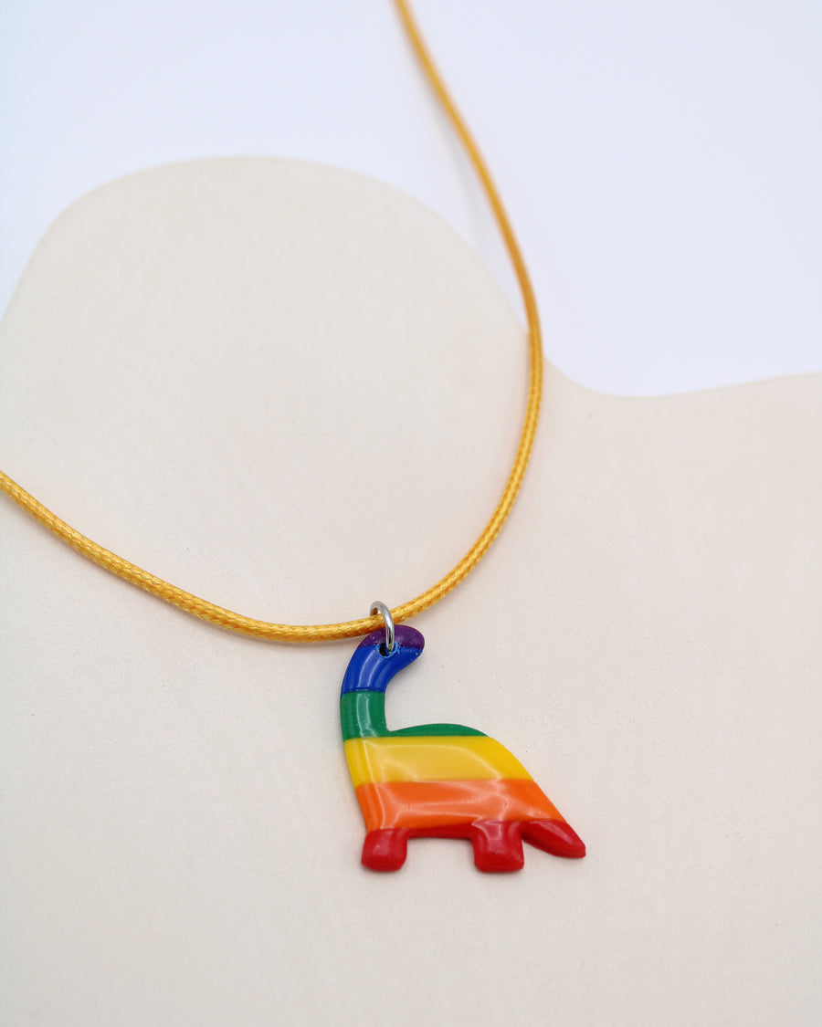 LGBTQ+ Pride Rainbow Polymer Clay Dinosaur Necklace