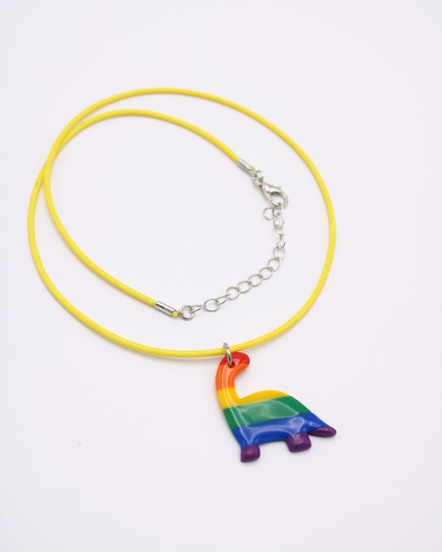 LGBTQ+ Pride Rainbow Polymer Clay Dinosaur Necklace
