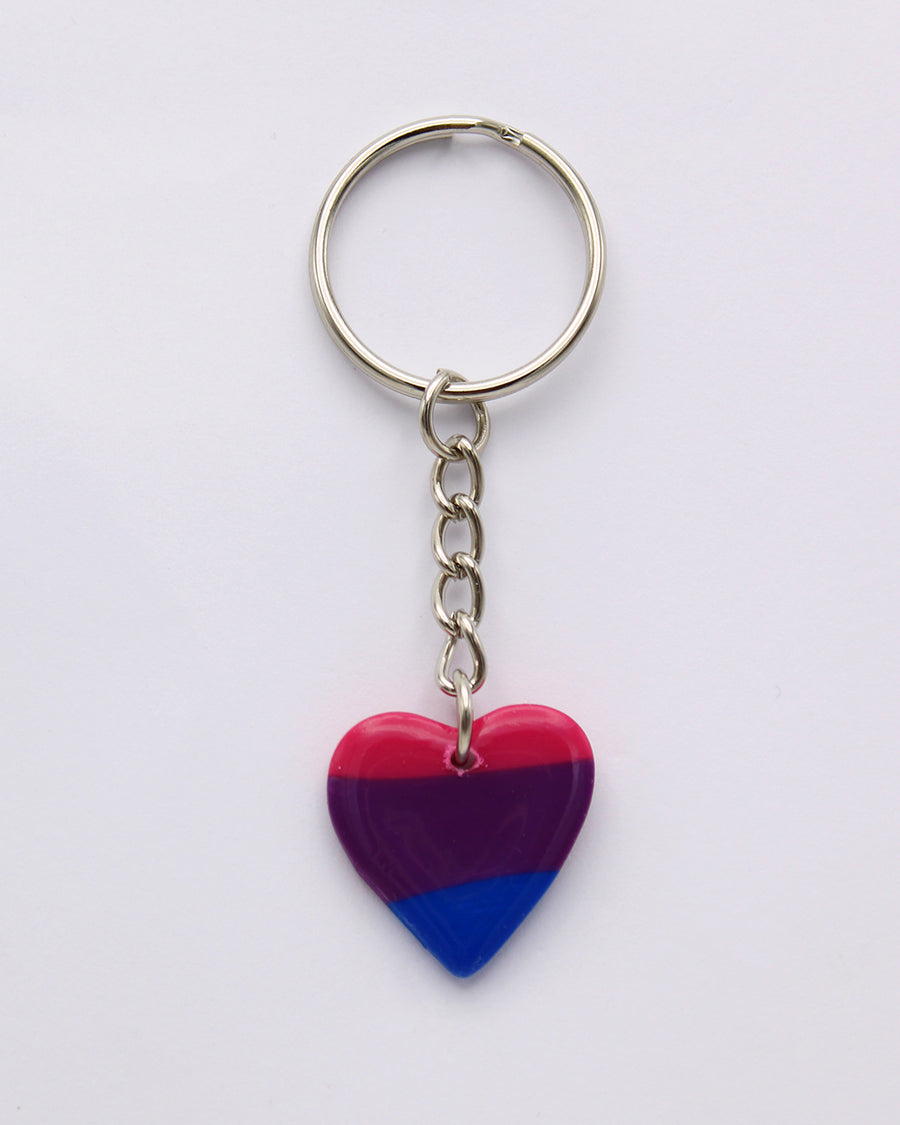 LBGTQ+ Polymer Clay Bisexual Heart Keyring Pride Jewellery