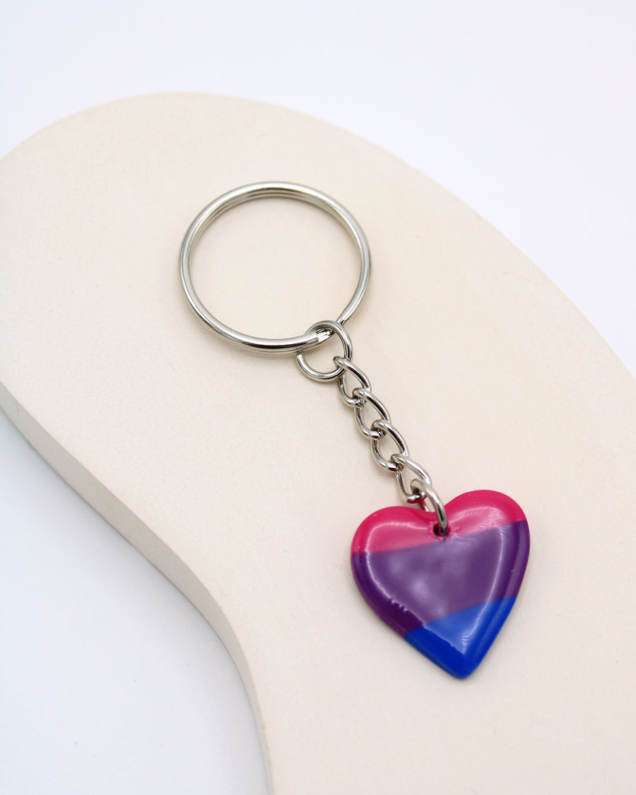 LBGTQ+ Polymer Clay Bisexual Heart Keyring Pride Jewellery