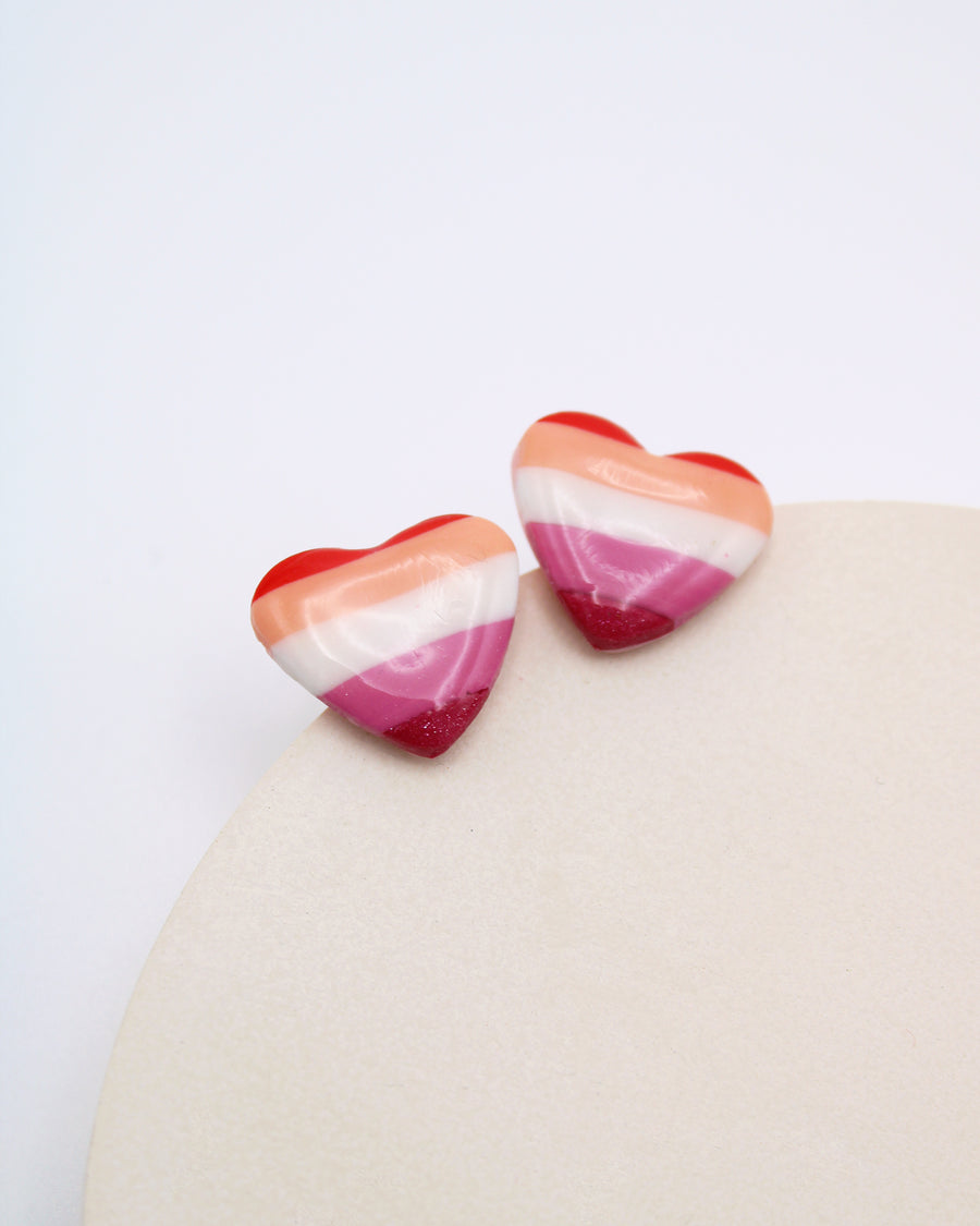 Lesbian Flag LGBTQ+ Pride Heart Polymer Clay Stud Earrings