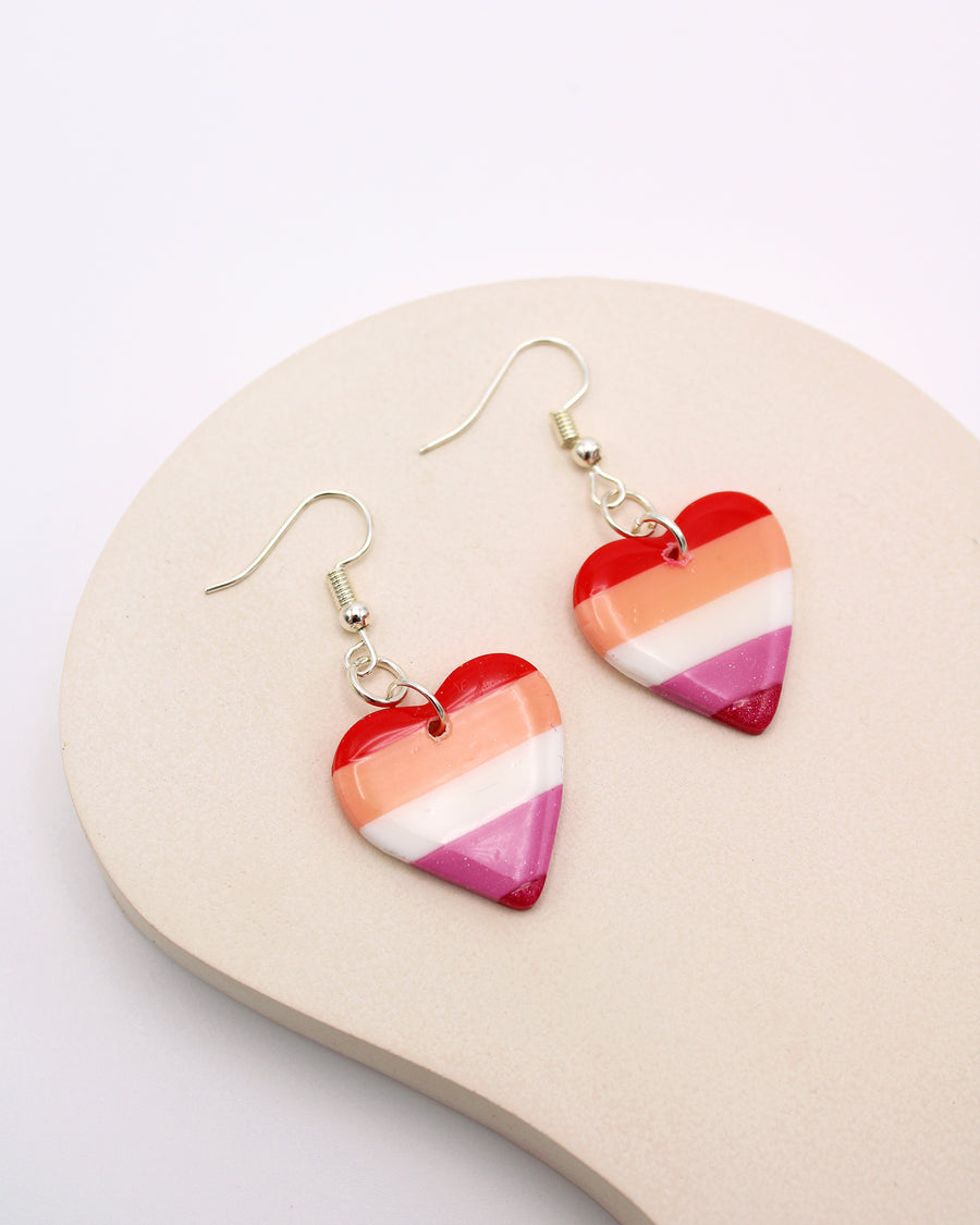 Lesbian Flag LGBTQ+ Pride Heart Polymer Clay Earrings