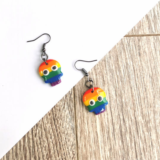 Rainbow Pride LGBTQ+ Skull Drop Earrings