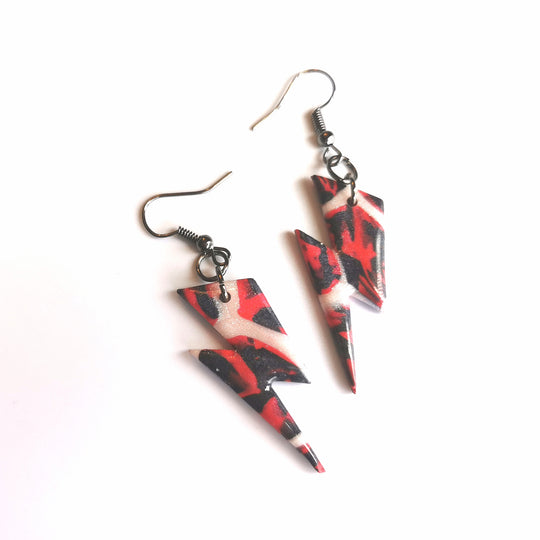 Sparkly Black, Red & White 'Upside Down' Inspired Lightning Bolt Earrings