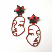 Red & Sparkly Black Star with Red Face Earrings