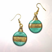 Sparkly Green & Gold Christmas Bauble Earrings