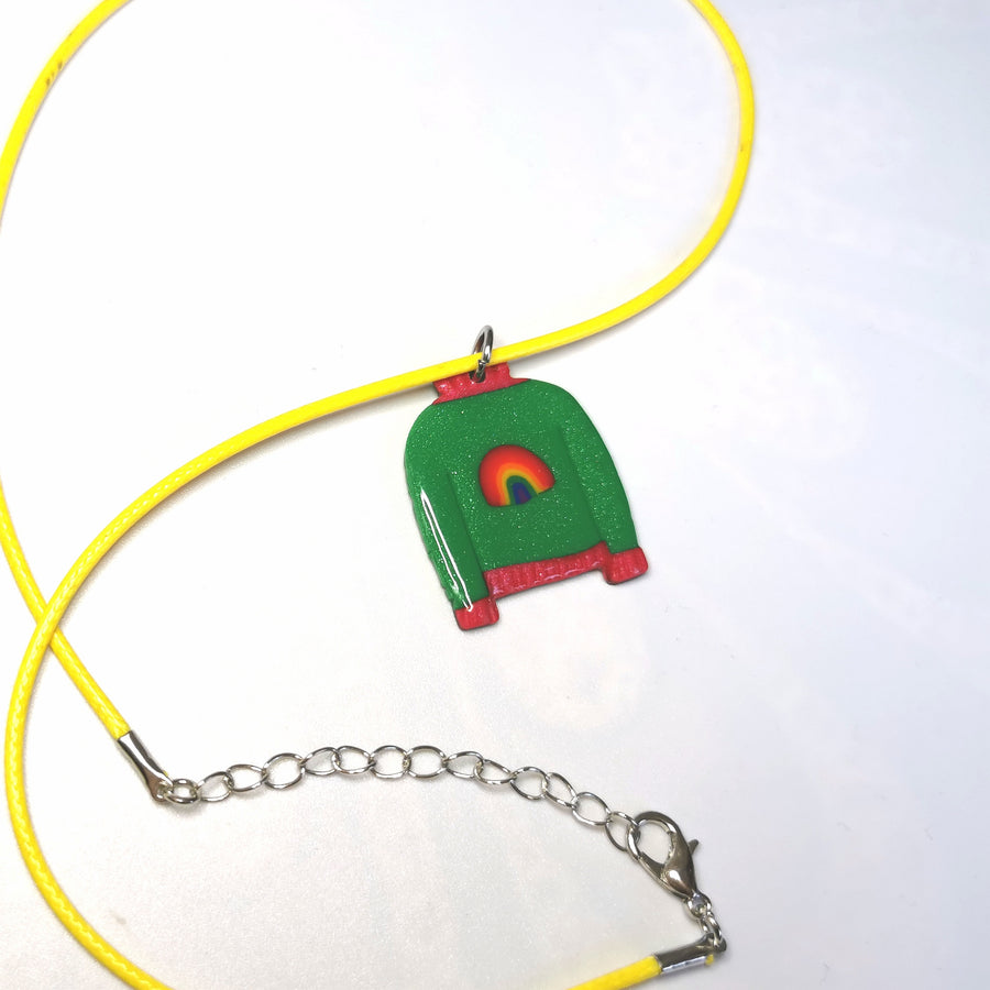 Green & Red Woolly Rainbow Jumper Necklace