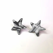 Marbled Silver Star Stud Earrings