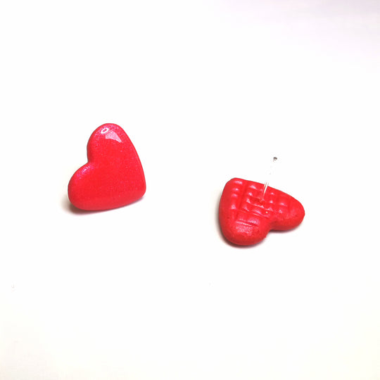 Sparkly Red Heart Stud Earrings
