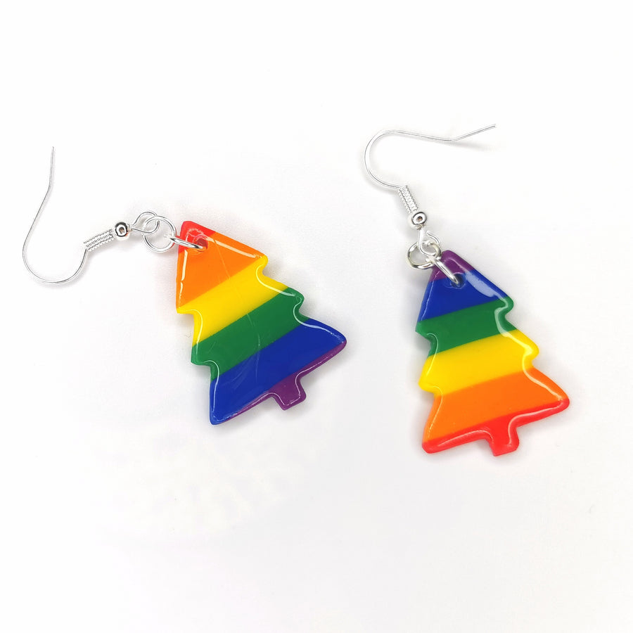 Rainbow Christmas Tree Earrings LGBTQ+ Queer Jewellery