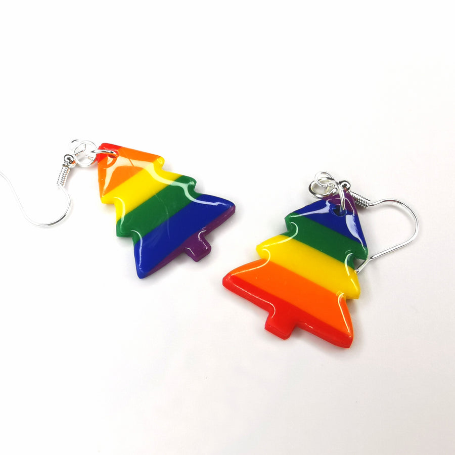 Rainbow Christmas Tree Earrings LGBTQ+ Queer Jewellery