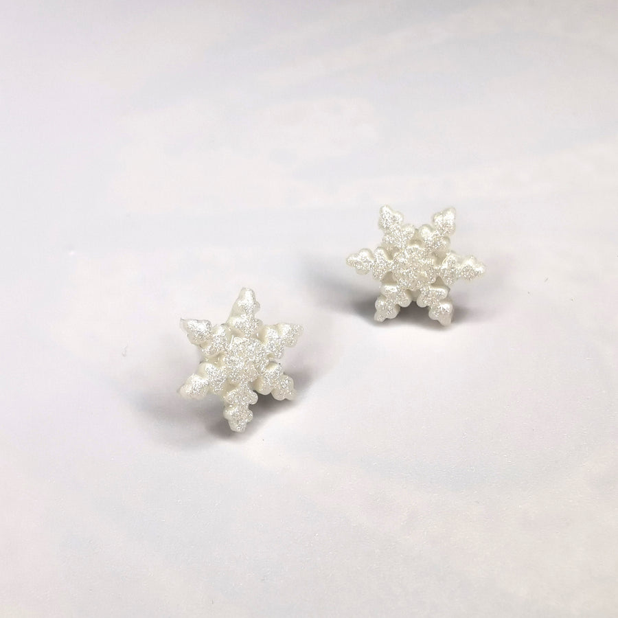 Sparkly White Frosty Snowflake Stud Earrings