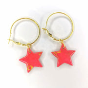 Sparkly Red & Gold Star Hoop Earrings