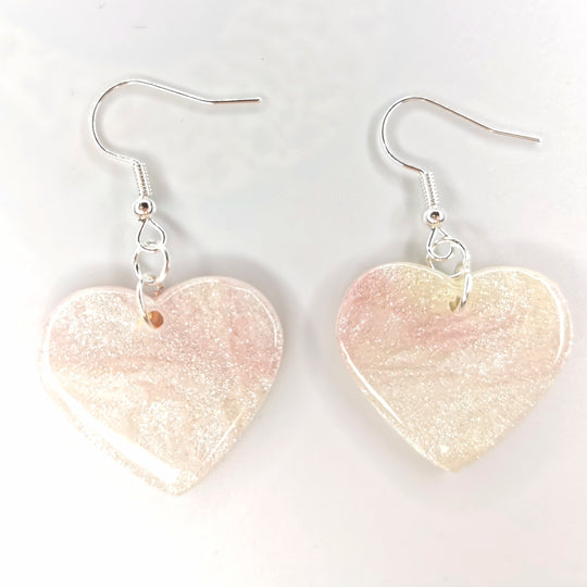 Semi Translucent Sparkly Pink & White Heart Earrings