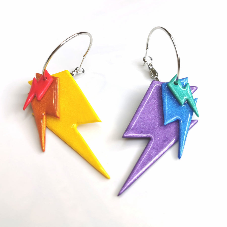 Pride Rainbow Layered Lightning Bolt Earrings, LGBTQ+ Queer Jewellery
