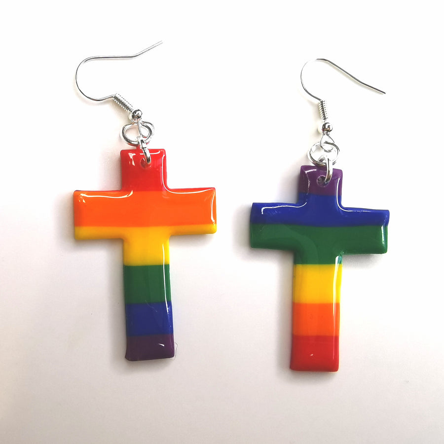 Pride Rainbow Cross Earrings, LGBTQ+ Queer Crosses