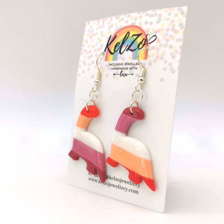 Lesbian Dino Earrings Drops Dino LGBTQ+ Pride Jewellery Handmade Polymer Clay Earrings