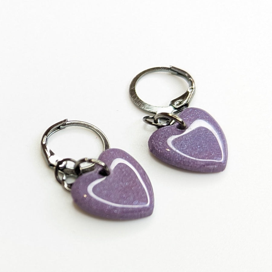 Sparkly Metallic Purple Heart Huggie Hoop Earrings