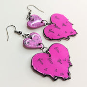 Pink Dripping Heart with Pink heart Top Earrings