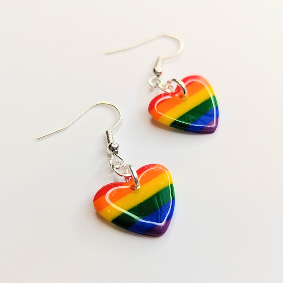 Cute Rainbow Pride Heart Drops, Polymer Clay Earrings