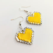 Sparkly Yellow Pixelated Heart Drop Earrings