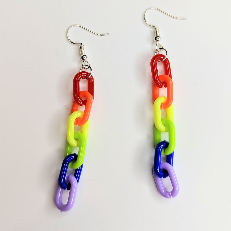 LGBTQ+ Pride Chain Link Rainbow Drop Earrings