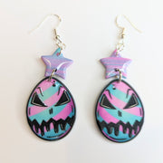 Pink and Blue Star Topped Spooky Egg Trapeze Earrings