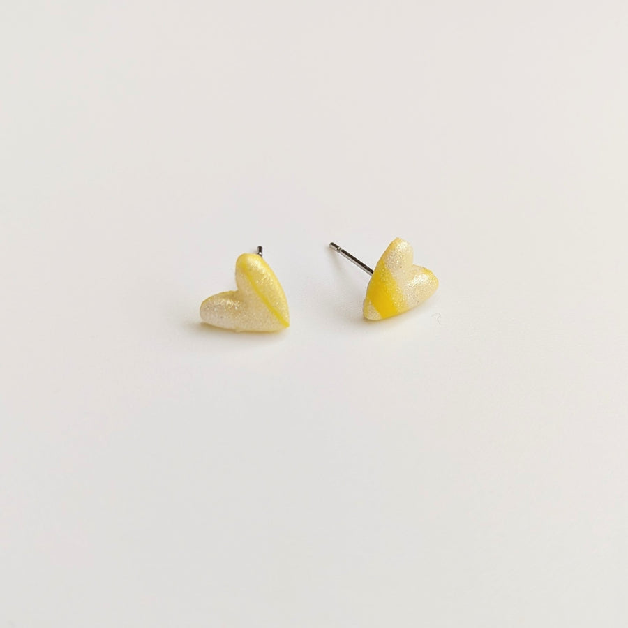 Mini Marbled White and Yellow Heart Stud Earrings
