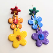 Rainbow Flower Trapeze Earrings