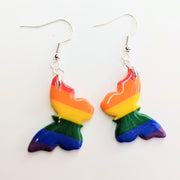 Rainbow Butterfly Drop Earrings, Polymer Clay Earrings