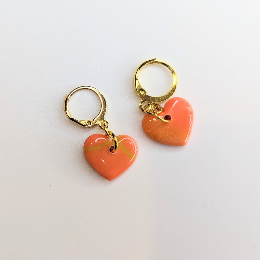 Little Peachy Heart Huggie Hoop Earrings