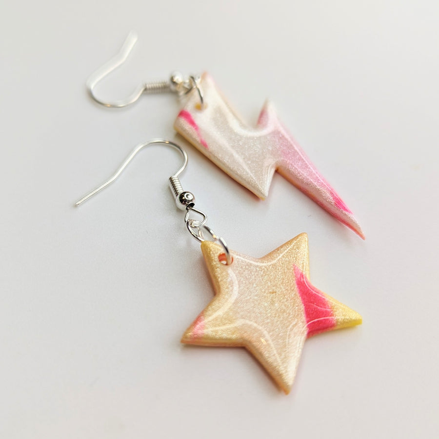 Sparkly Marbled Star and Lightning Bolt Earrings