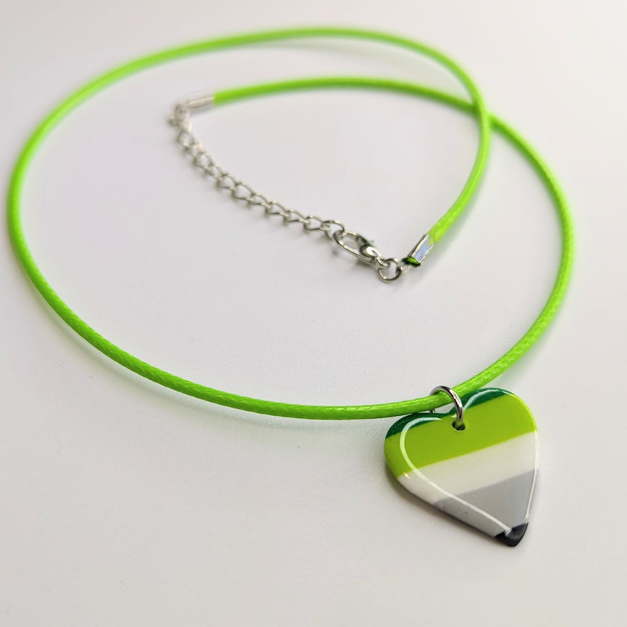 Aromantic Heart Flag Handmade Necklace LGBTQ+ Jewellery Polymer Clay