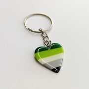 Aromantic Heart Flag Handmade Keyring LGBTQ+ Jewellery Polymer Clay