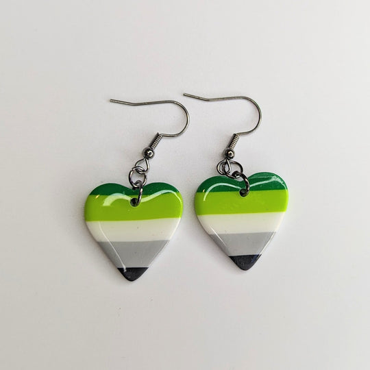 Aromantic Heart Flag Earrings Handmade LGBTQ+ Jewellery Polymer Clay