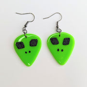 Neon Green Space Alien Earrings
