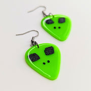 Neon Green Space Alien Earrings