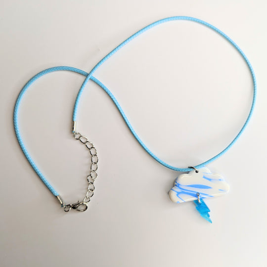 Marbled Blue Cloud & Bolt Charm Necklace
