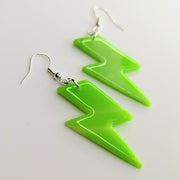 Marbled Neon Green & Glow in the Dark Lightning Bolt Earrings