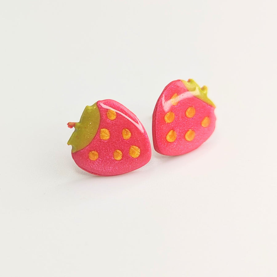 Strawberry Stud Earrings, Polymer Clay Studs