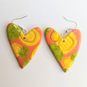 Peach & Pineapple Oversized Wonky Heart Statement Drop Earrings