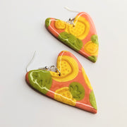 Peach & Pineapple Oversized Wonky Heart Statement Drop Earrings