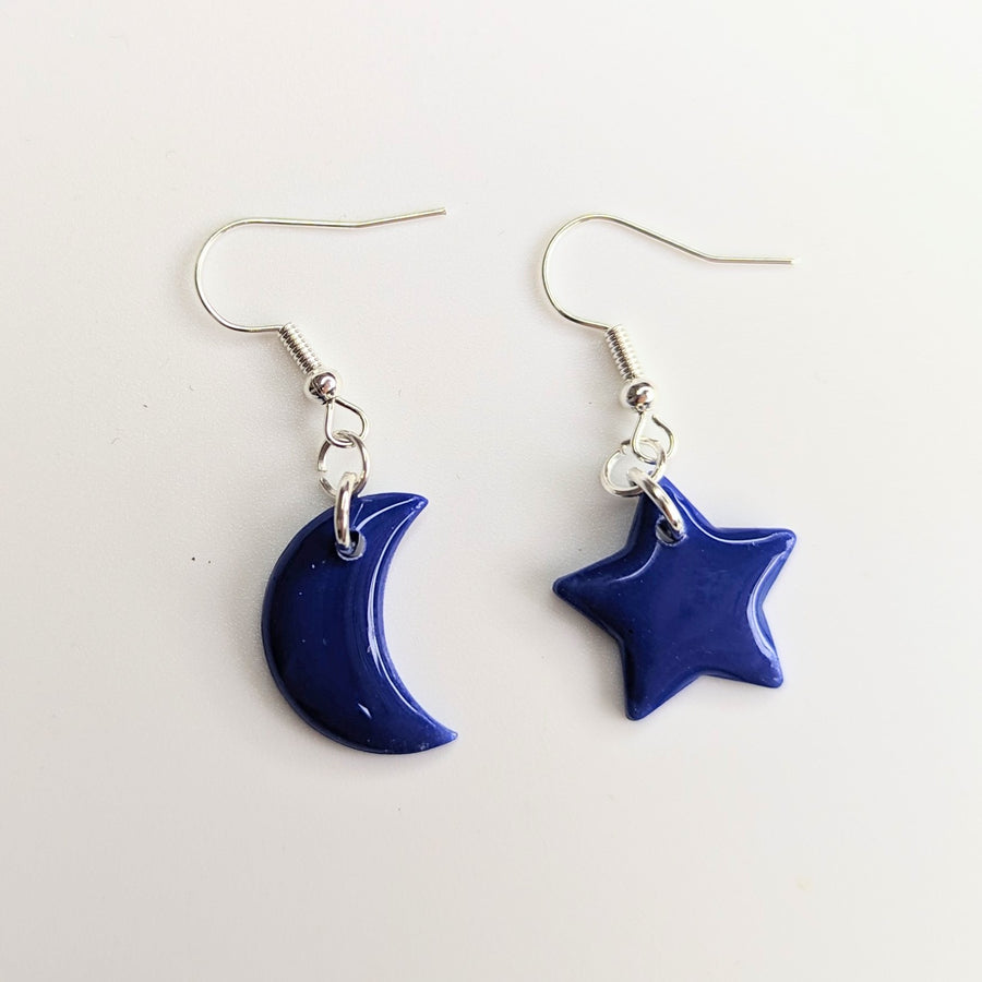 Blueberry Pie Star & Moon Drop Earrings